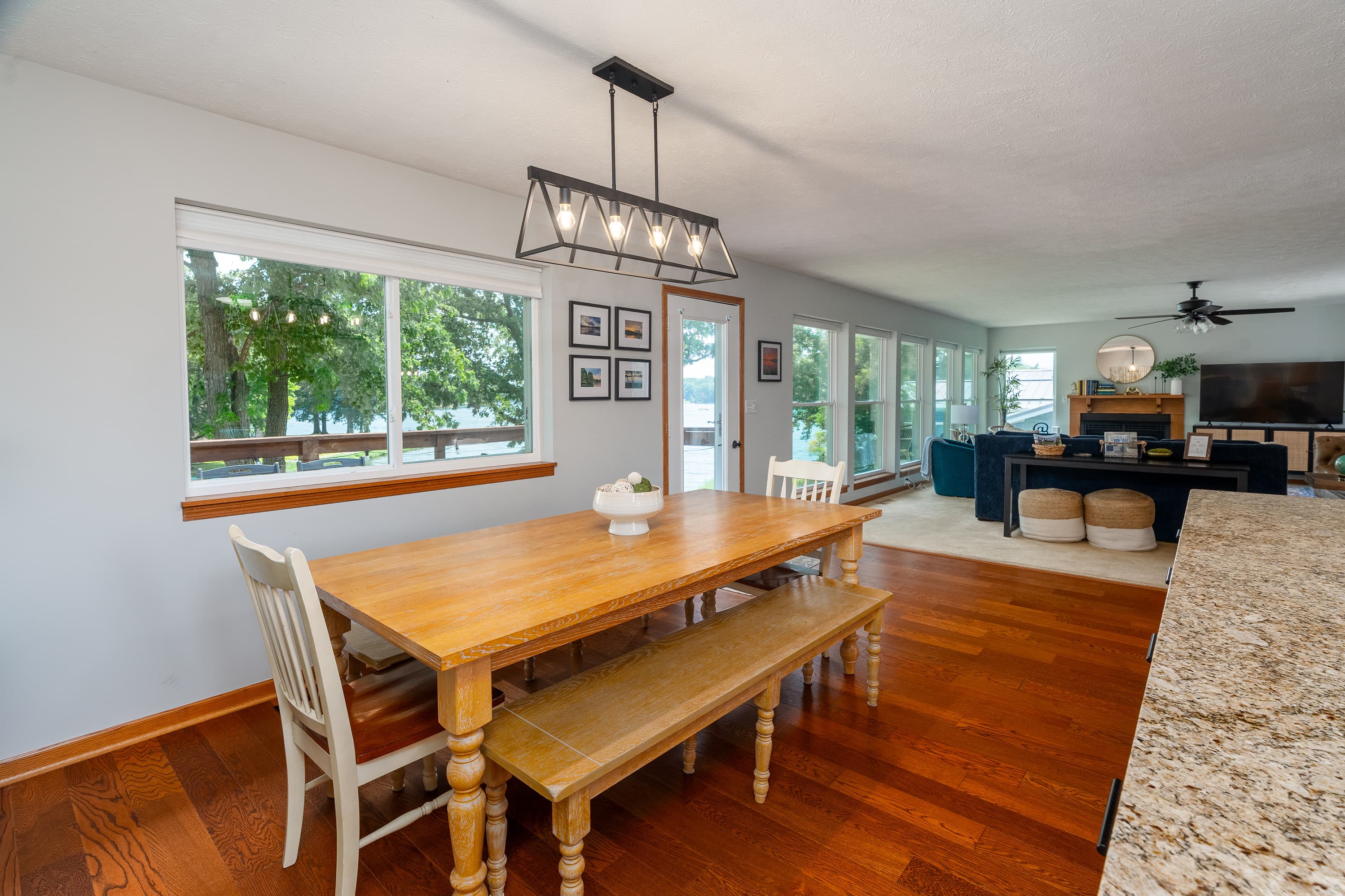 Dining area overlooks the lake