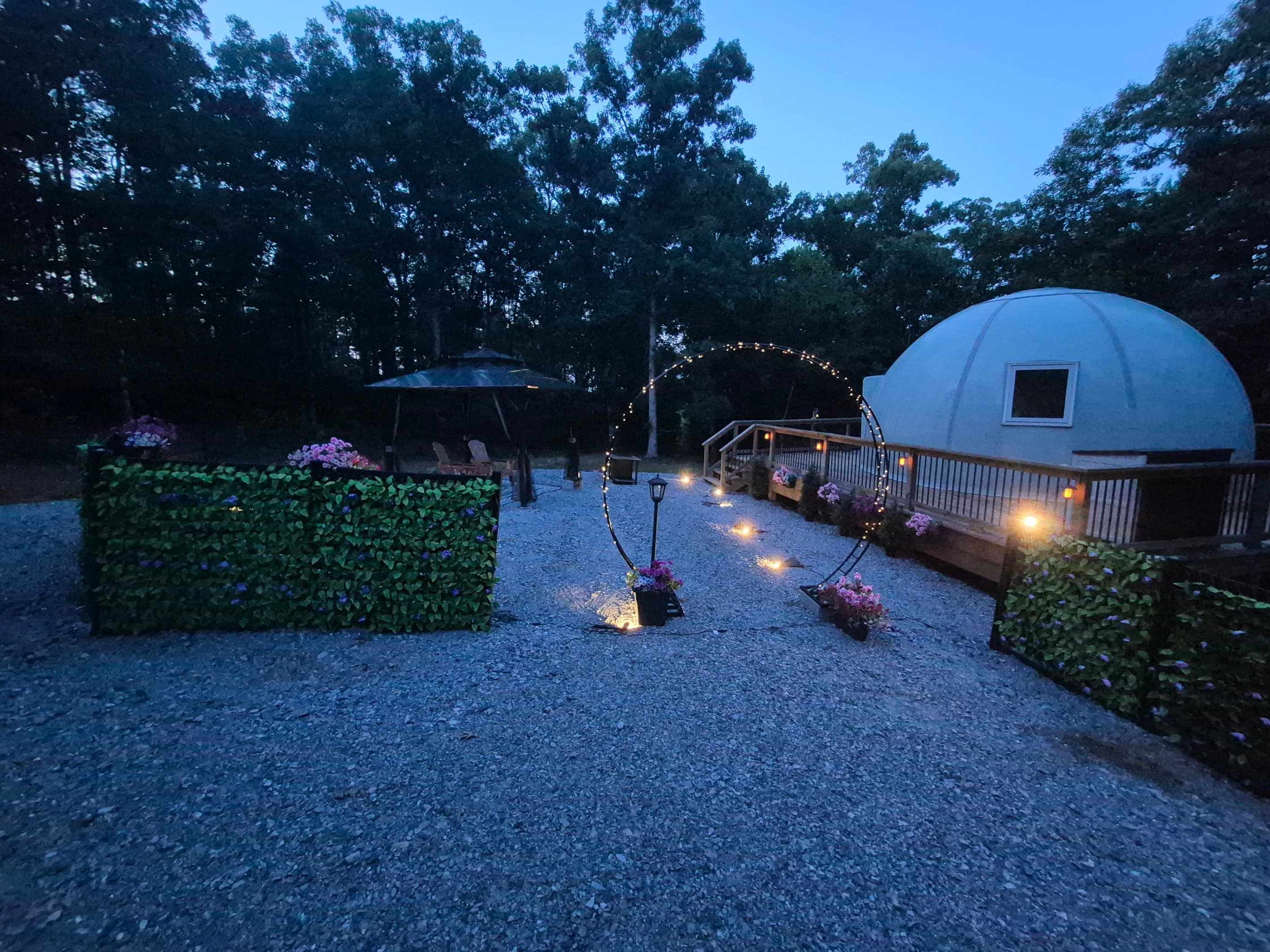 Bag End Retreat - Dome #2 entrance at dusk