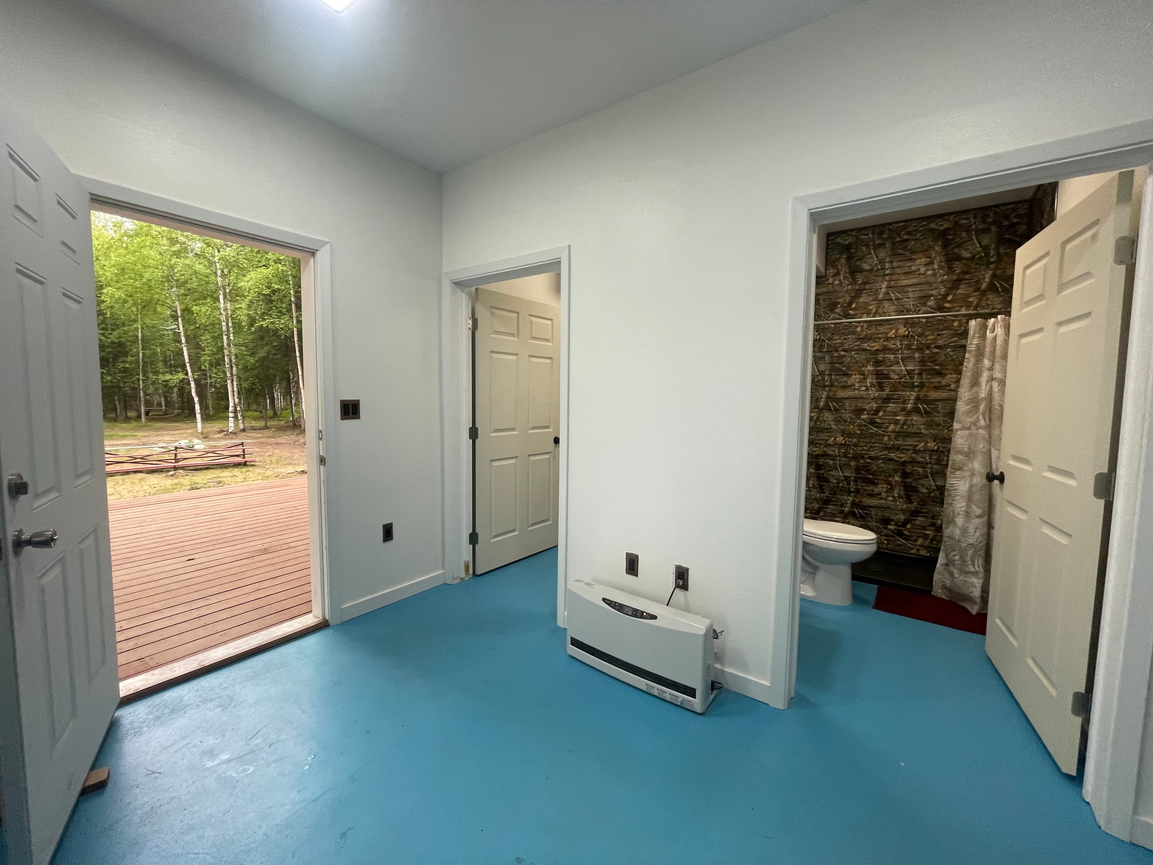 Shared bathroom and shower facilities.
