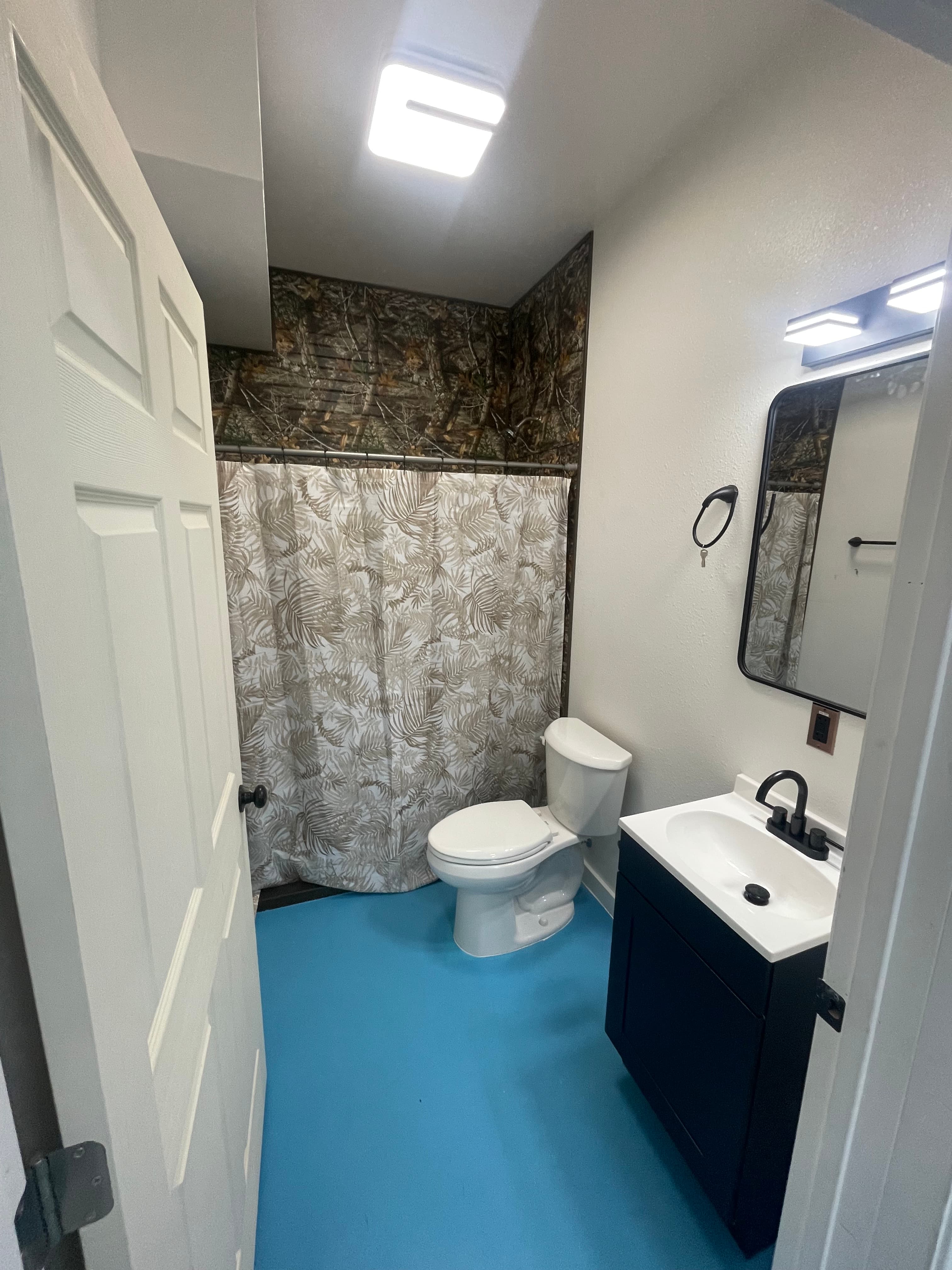 Shared bathroom and shower facilities.