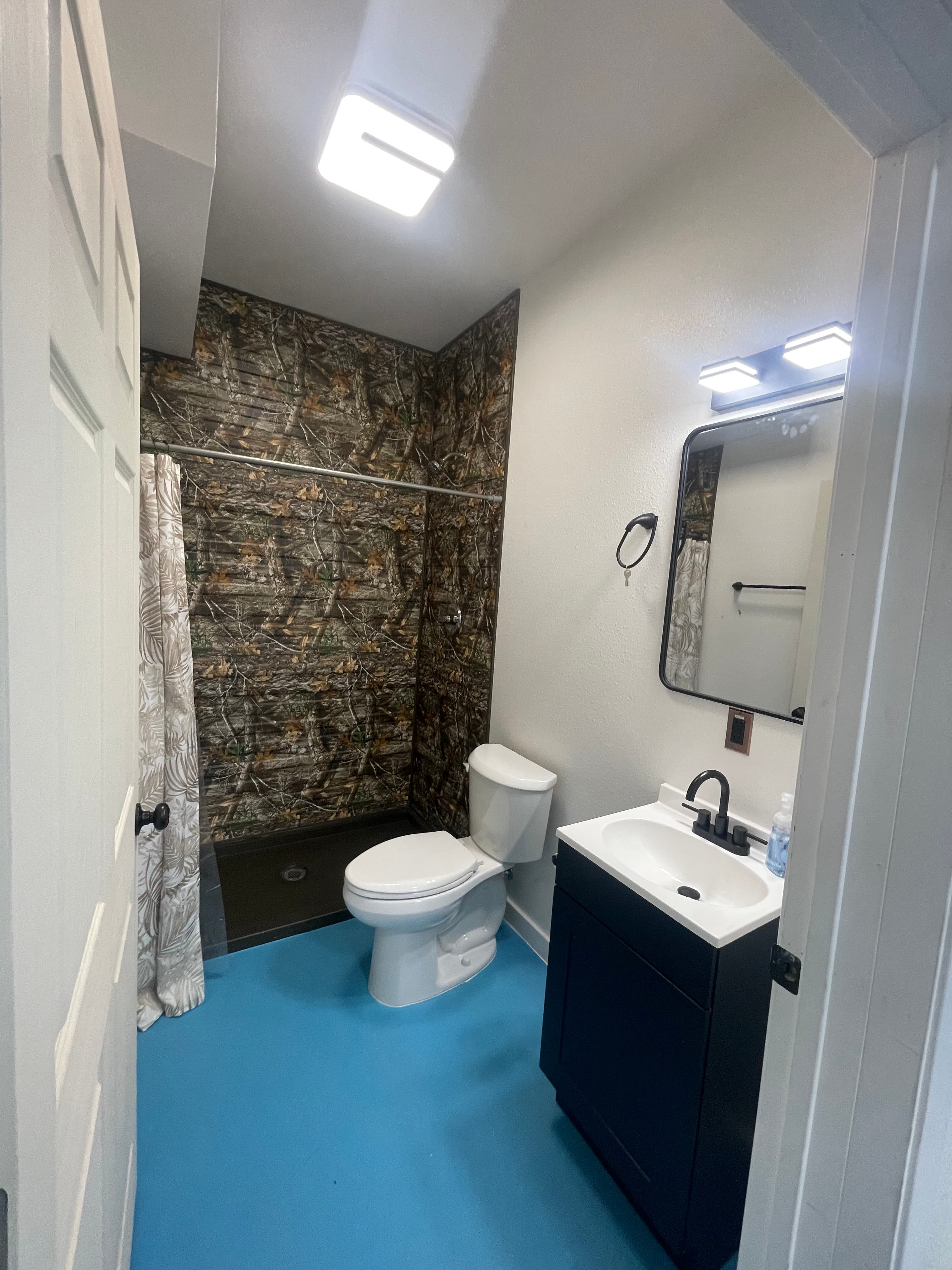 Shared bathroom and shower facilities.
