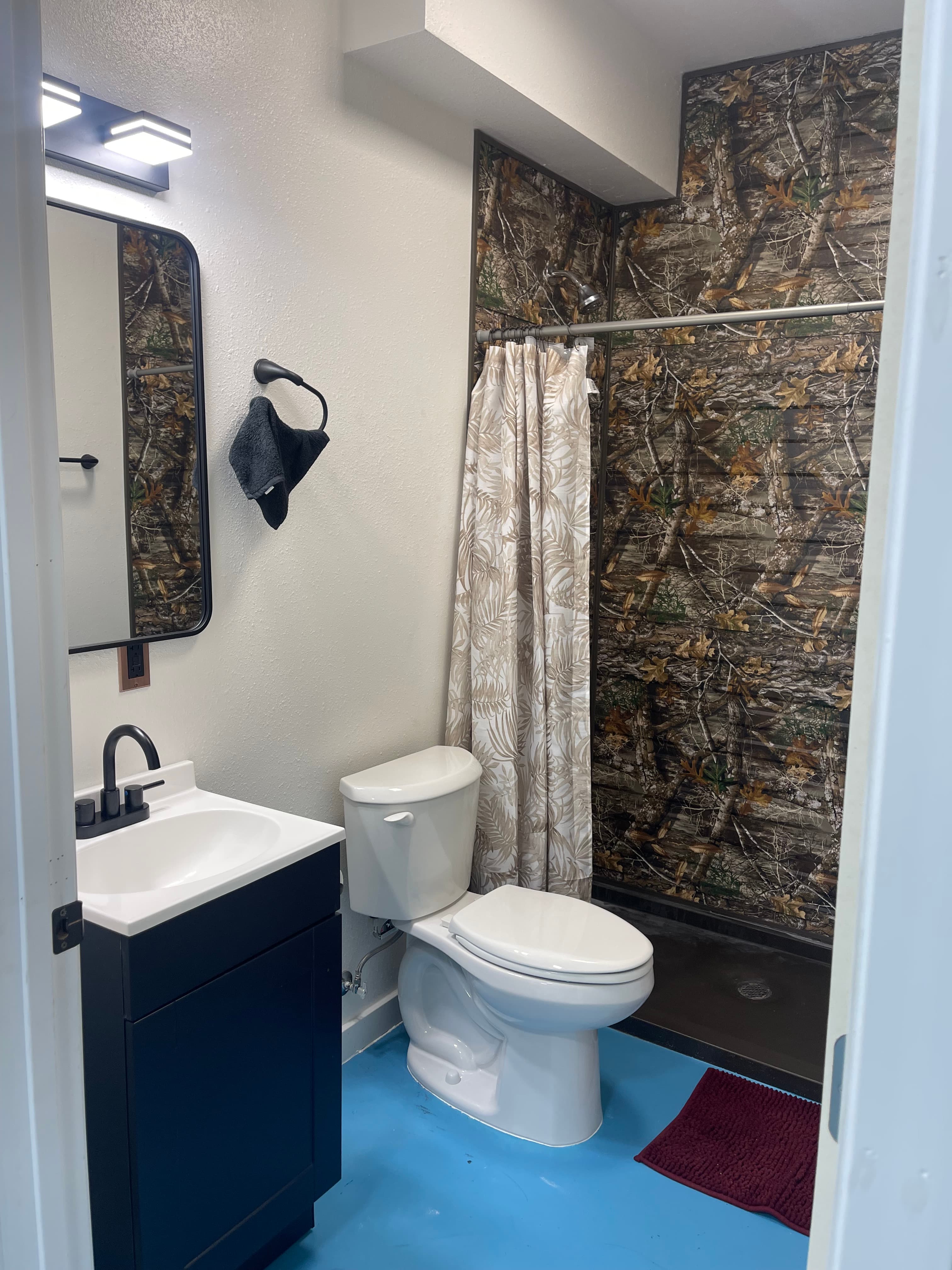 Shared bathroom and shower facilities.