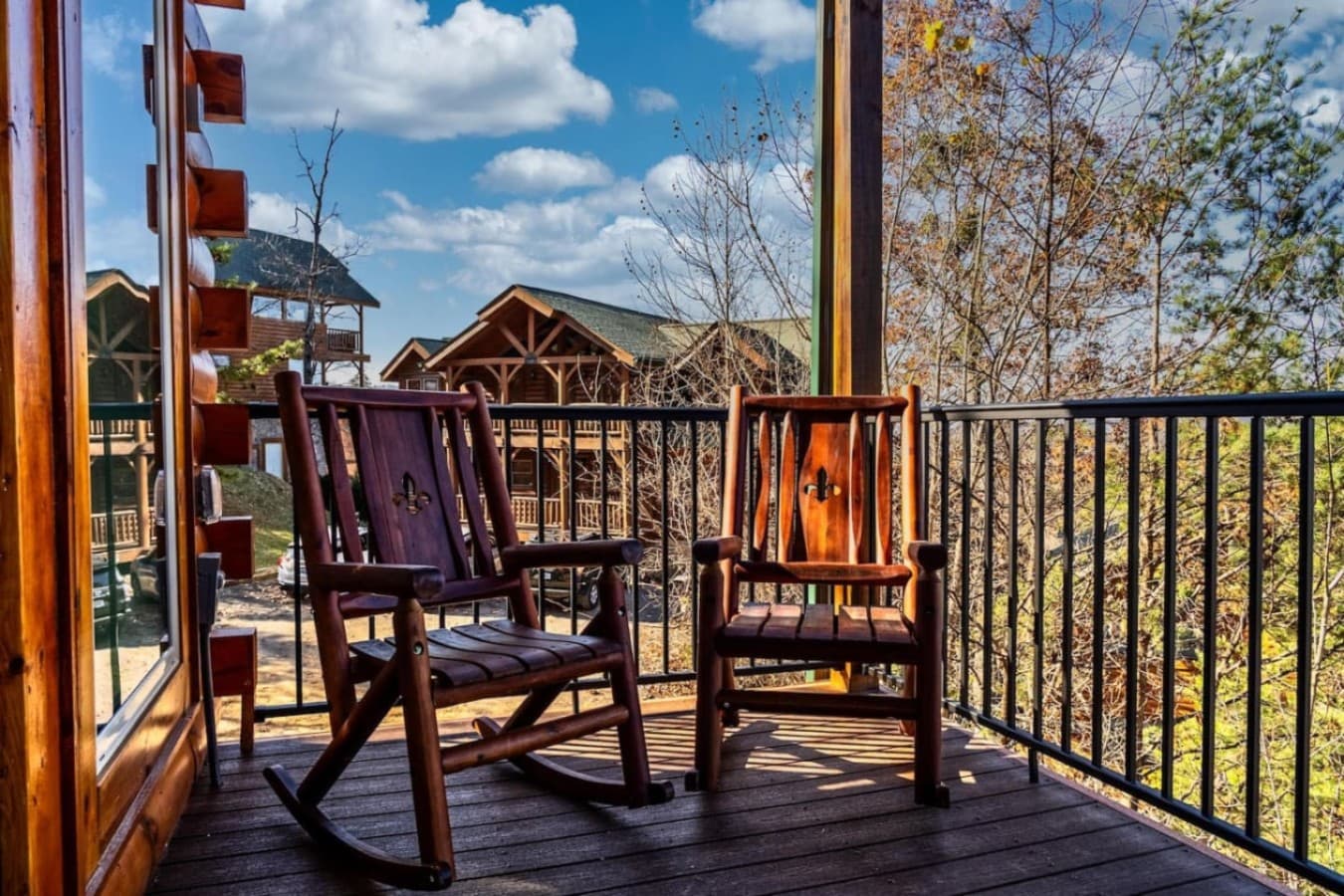 Rocking chairs available to relax in on the dual porches