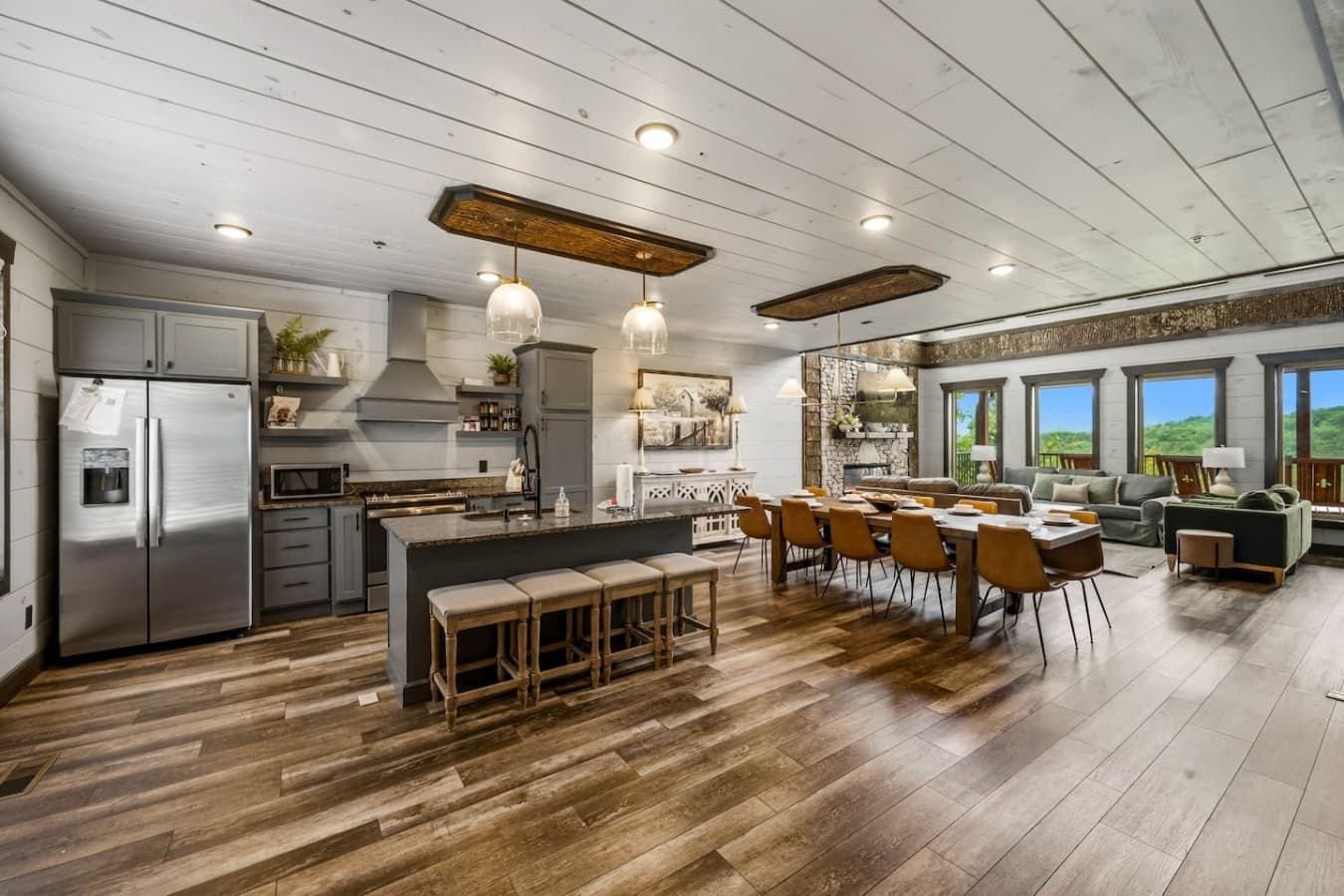 A large well-appointed kitchen with high-end appliances and wonderful views