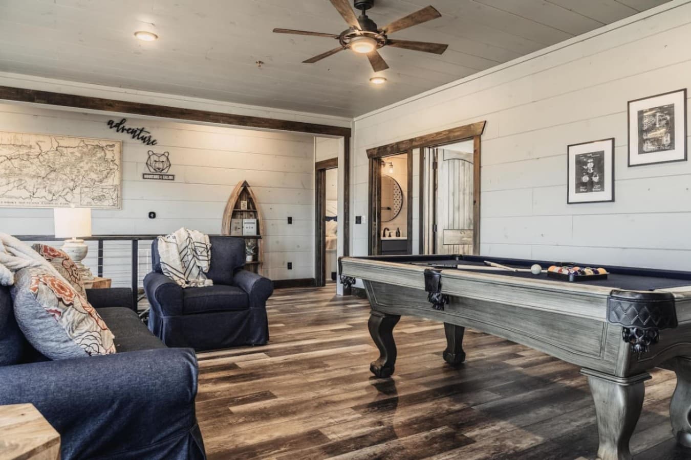 Game room located upstairs along with three bedrooms (King 3, Queen 2 and Bunk Bed room)