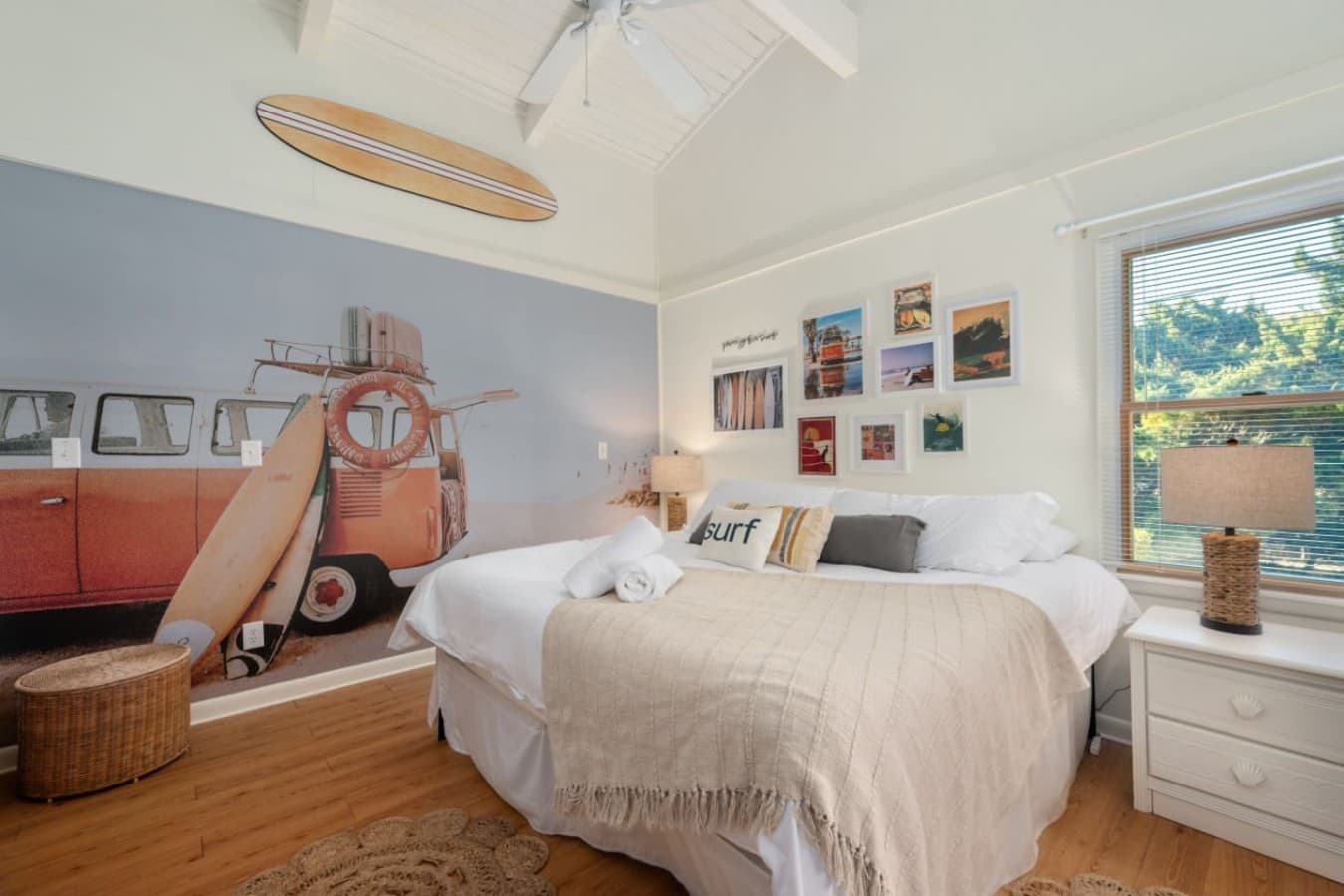 Calm bedroom retreat w/ soft textures, coastal touches & a peaceful, uncluttered feel.