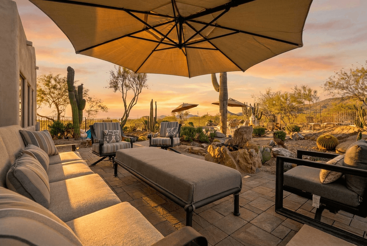 Multiple umbrella options, large outdoor lounge area, all designed for maximum comfort and relaxtion.