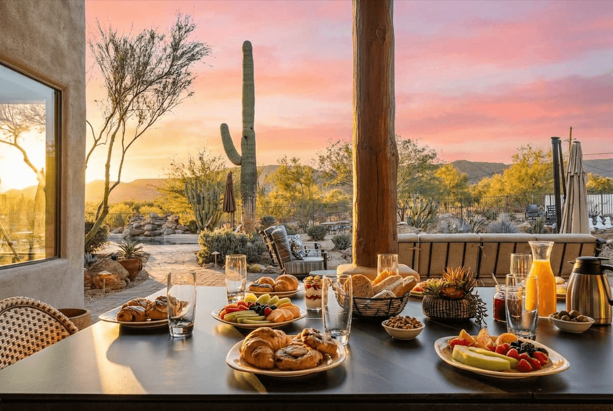 Dining outside at sunset just takes the evening meal to a whole other level of enjoyment.