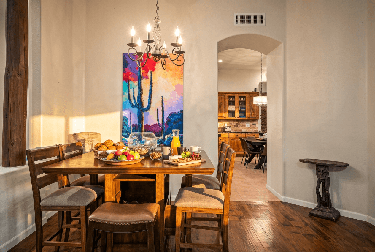 Additional dining to allow for 14 seated guests for meals. Also a great space to play some board games.