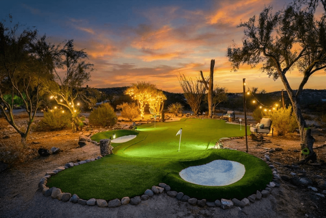 Imagine a fun game of chip and putt with your friends in a setting like this. All the greens are lit so the fun can keep going long into the evening!