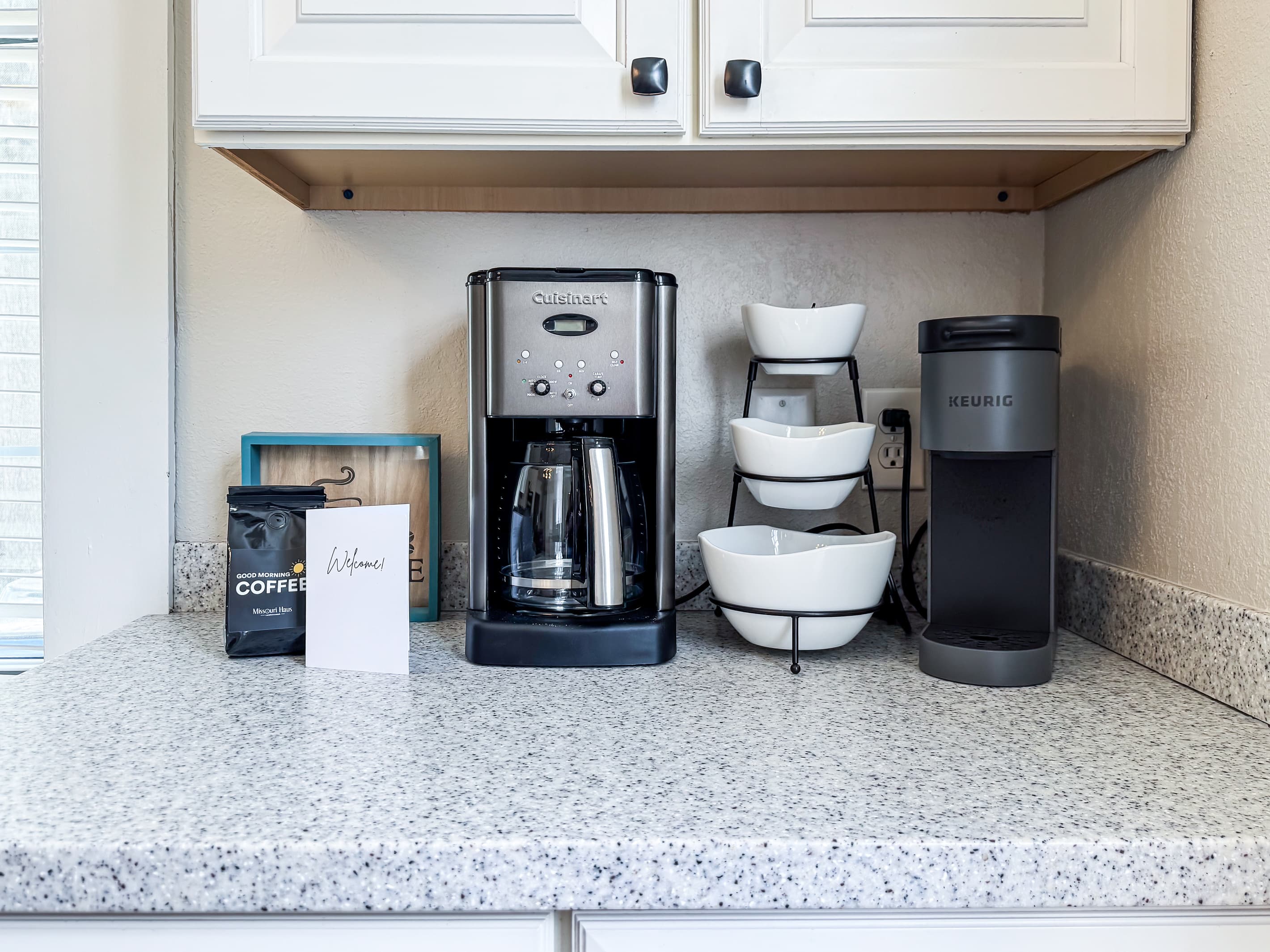 The spacious kitchen has all new appliances and everything you need, including your choice of coffee brewing: drip, Keurig, or French press at Mini Aussie Cottage.