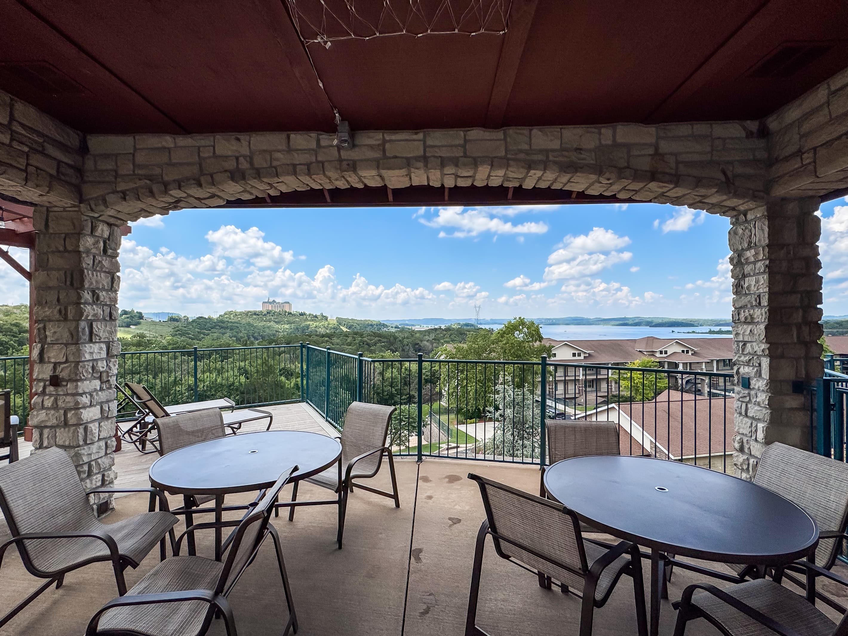 Covered pavilion area at neighborhood pool with Table Rock Lake view