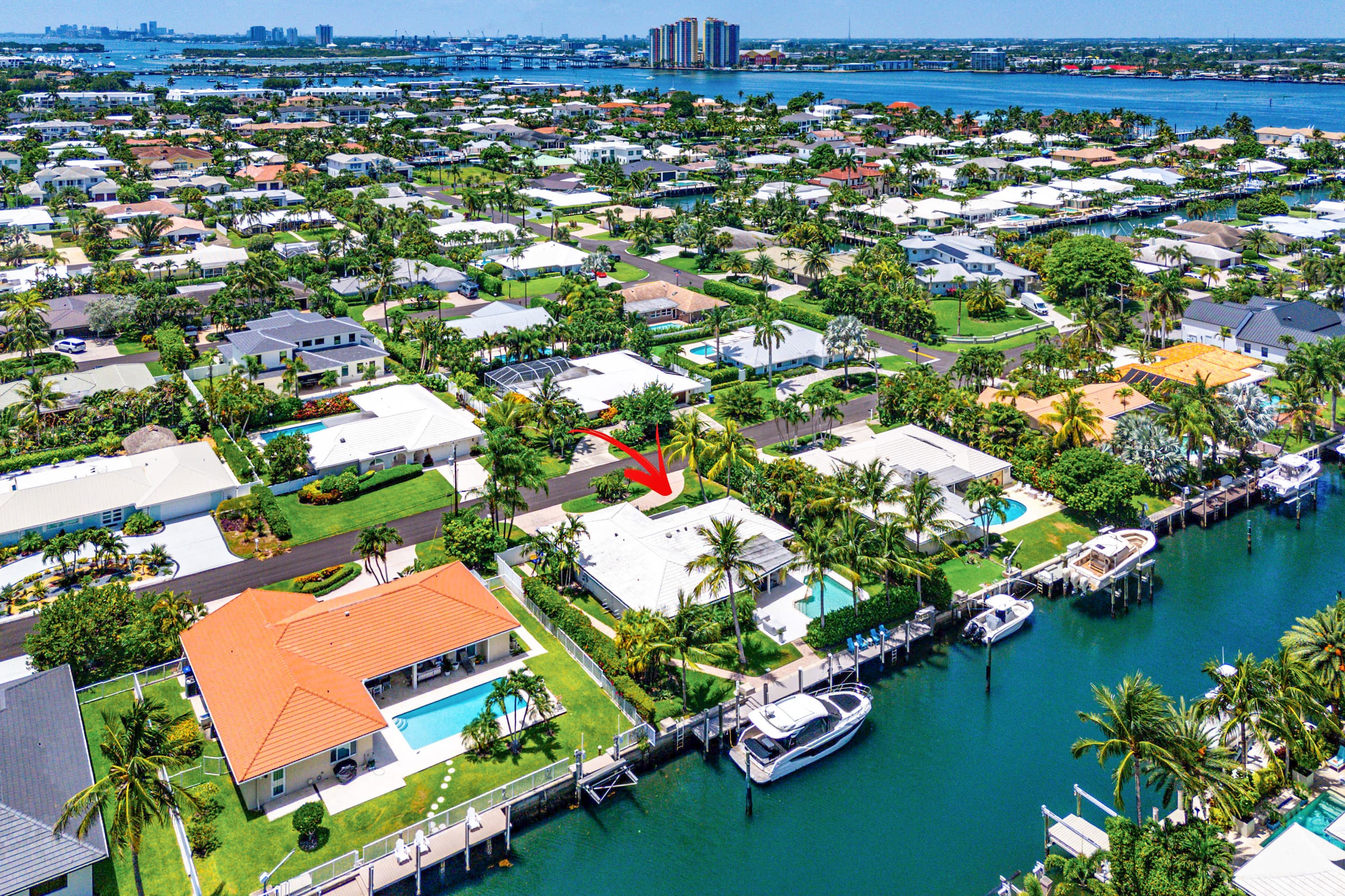 The boat shown is privately owned and not available for guest use. A separate portion of the dock is available for approved guest boats, subject to size restrictions and an additional fee.