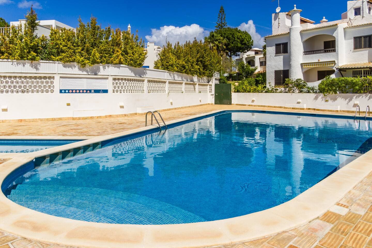 Clean, spacious pool with steps and ladder access.