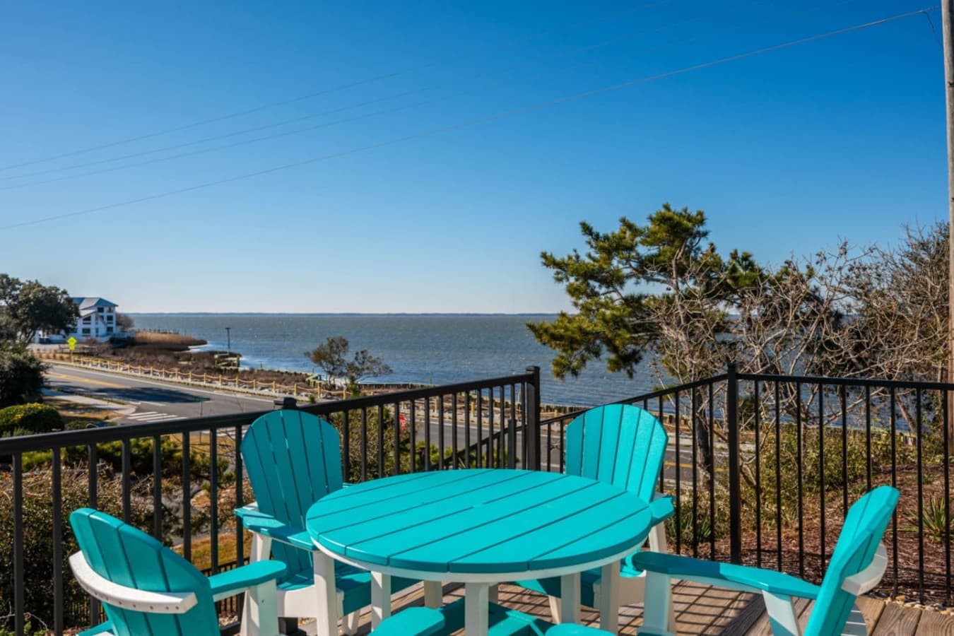 Outdoor seating w/ elevated sound views, perfect for morning coffee or sunset drinks.