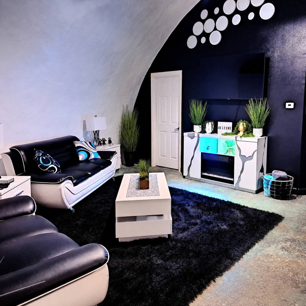 Living Area with Electric Fireplace and Smart TV
