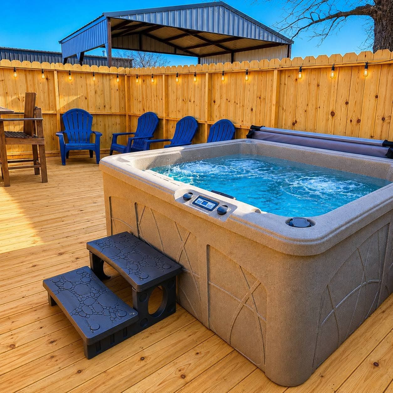 Hot tub on side porch