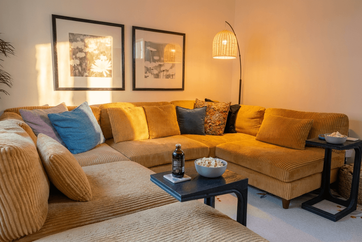 Curl up for movie night on the huge media room sectional.