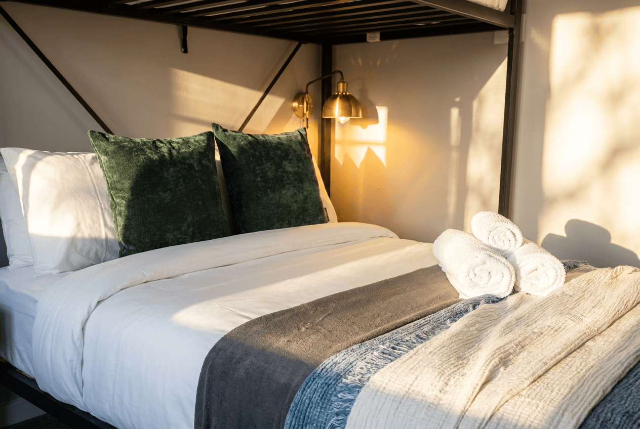 Queen bed with comfortable Dreamcloud mattress for a great nights sleep.