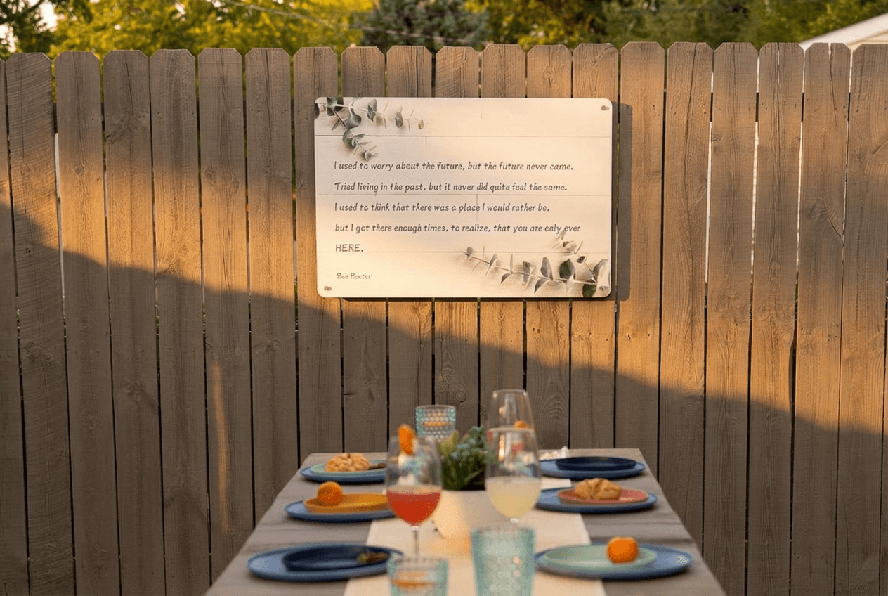 Large outdoor dining table, seats up to 7 for poolside dining.