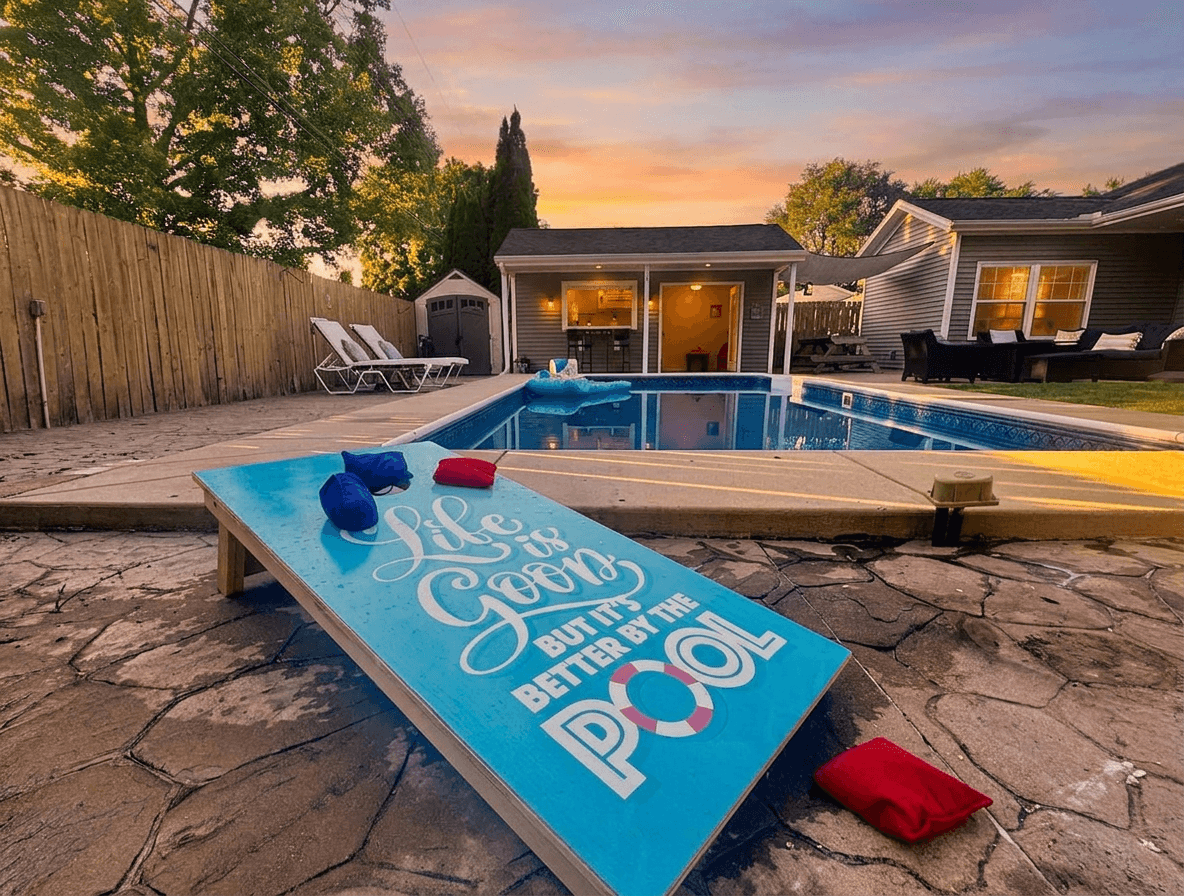 Grab some bags and challenge your favorite competitors to a game of poolside Corn Hole.