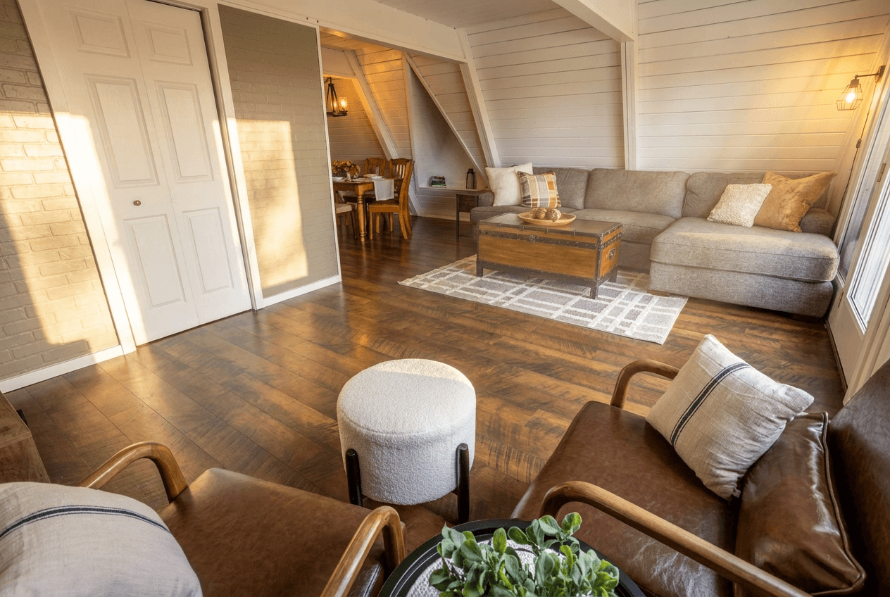 Cozy living space for enjoying a movie night or a cuddle on the large chaise lounge with a book or a favorite person.