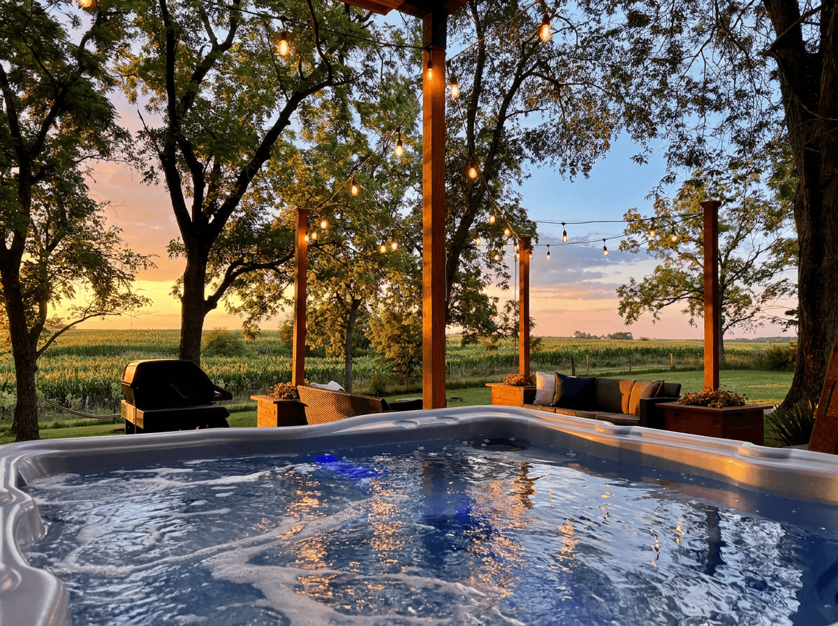 Gorgeous views, evening lighting and good company make the hot tub the perfect spot to relax at any time of day.