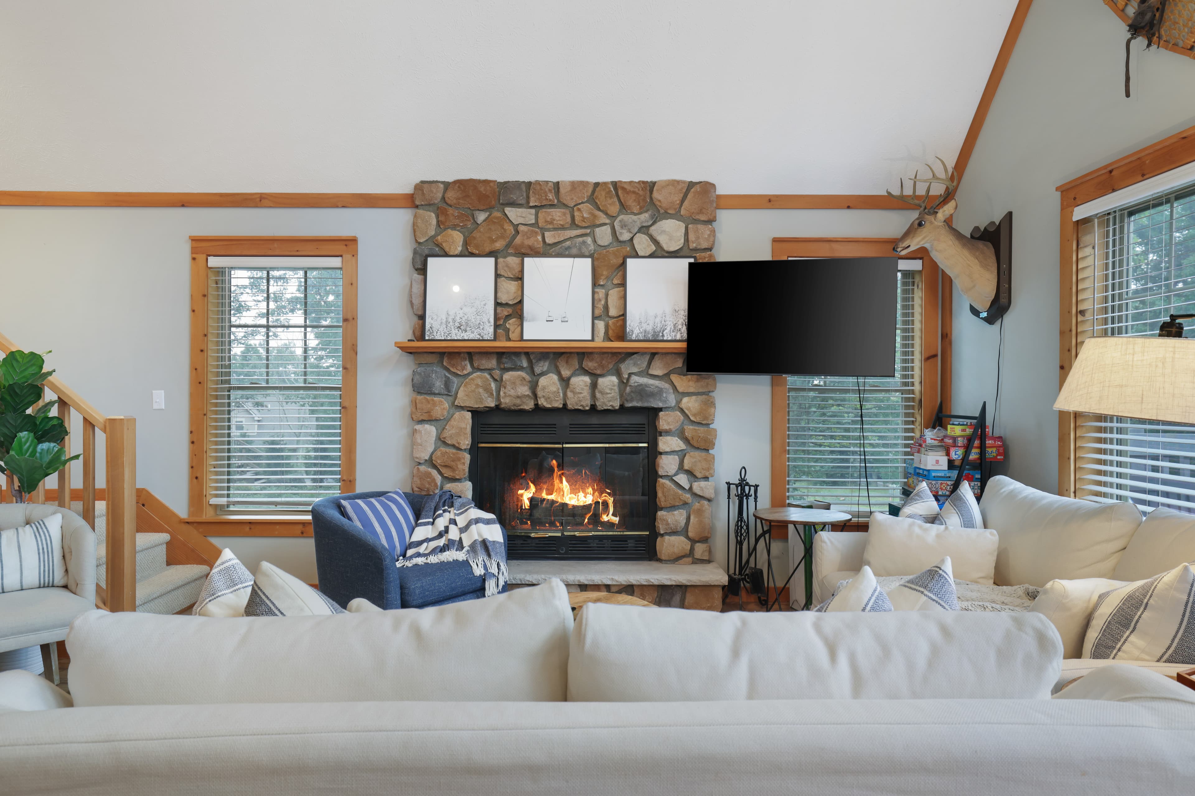 🔥 Cozy up by the stone fireplace after a day on the slopes.