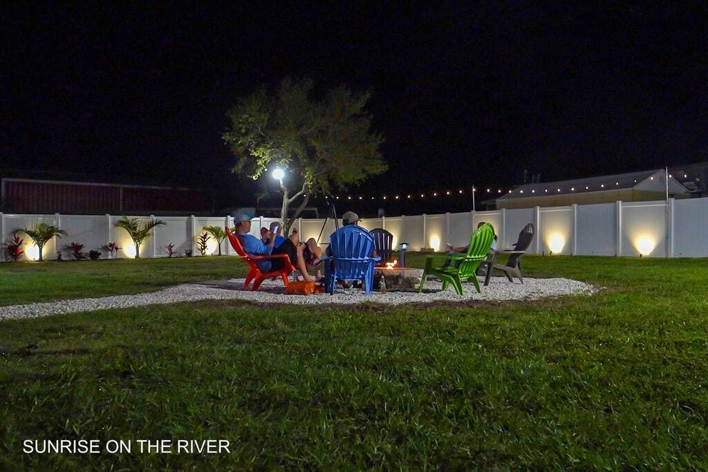 Our illuminated Patio and Fire Pit 