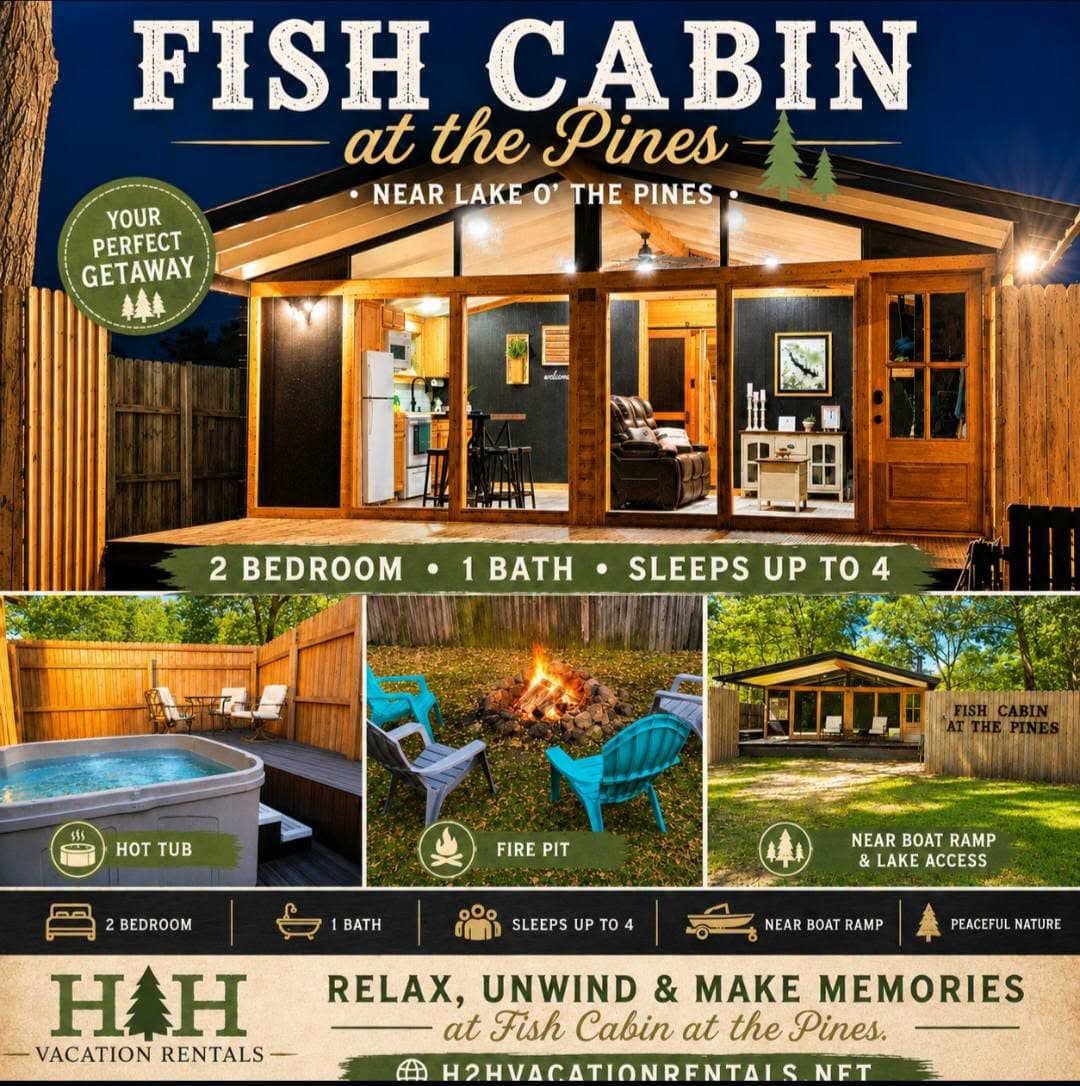 Welcome to FISH CABIN AT THE PINES near Lake O' the Pines in Jefferson, Texas