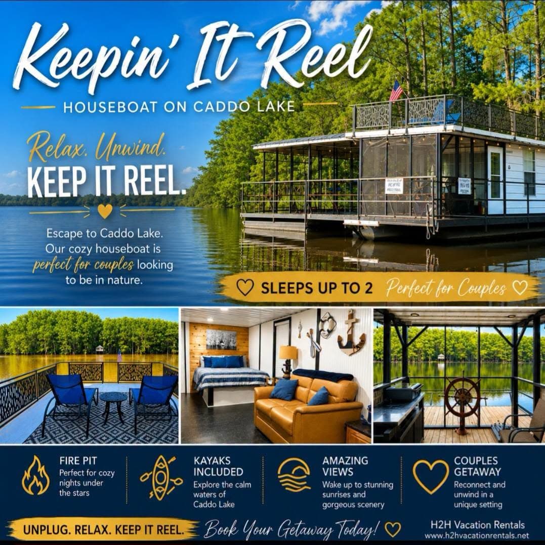 Welcome to KEEPIN' IT REEL houseboat on Caddo Lake in Uncertain / Karnack, Texas
