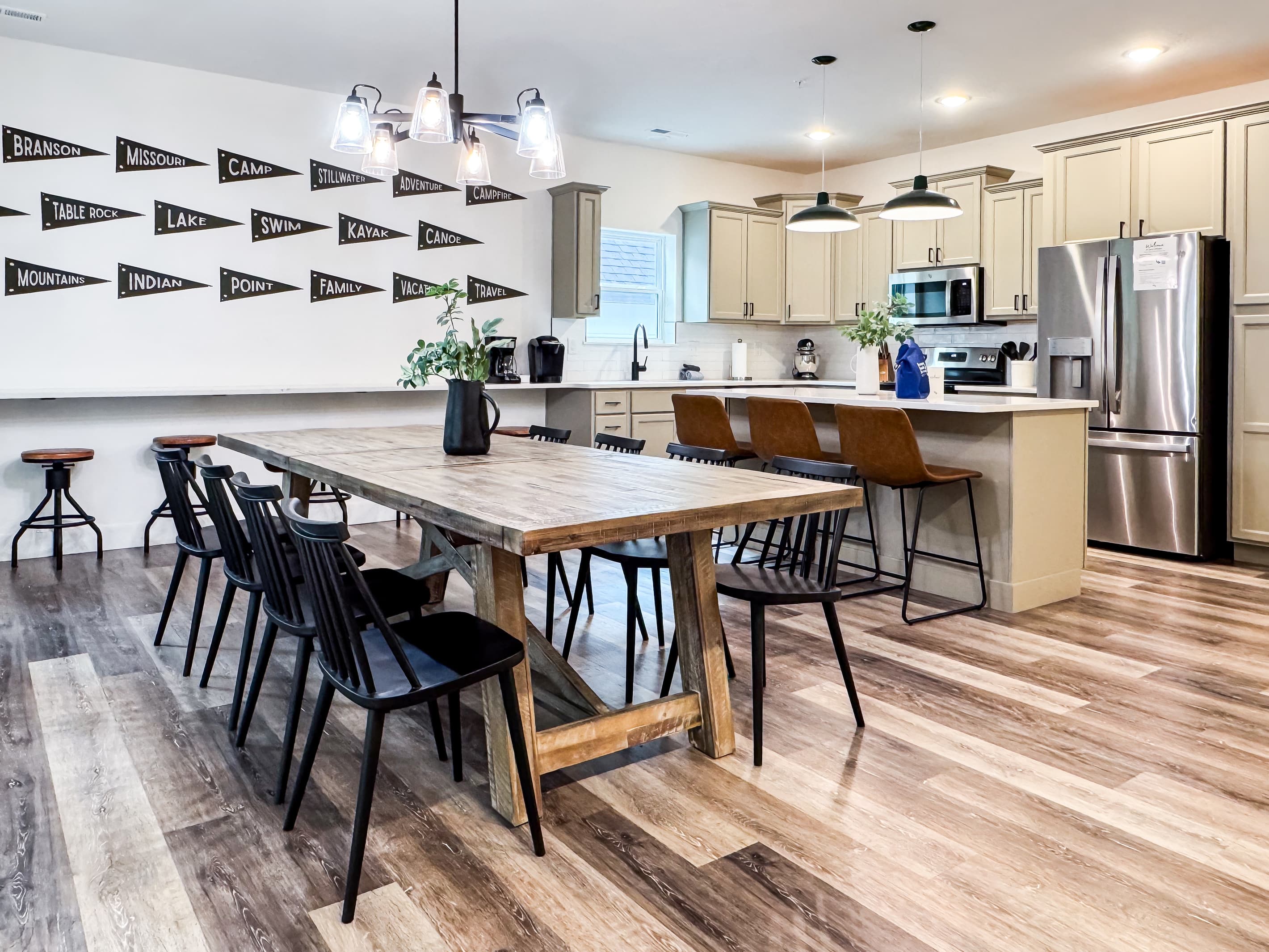 Dining room with tons of seating with fully equipped kitchen