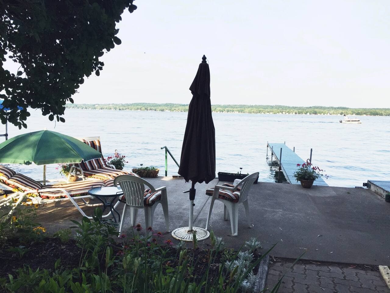 Lake Level view from Terrace Level Bedroom - reduced or no outdoor furniture and dock in fall/spring/winter