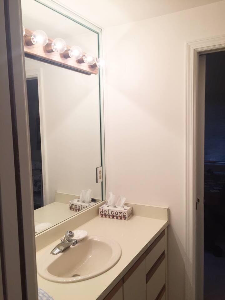 Master Bathroom - jack and jill - cupboards have been upgraded in 2017; right hand top drawer has items you may have forgotten and need in the bathroom.  We supply shampoo and soap