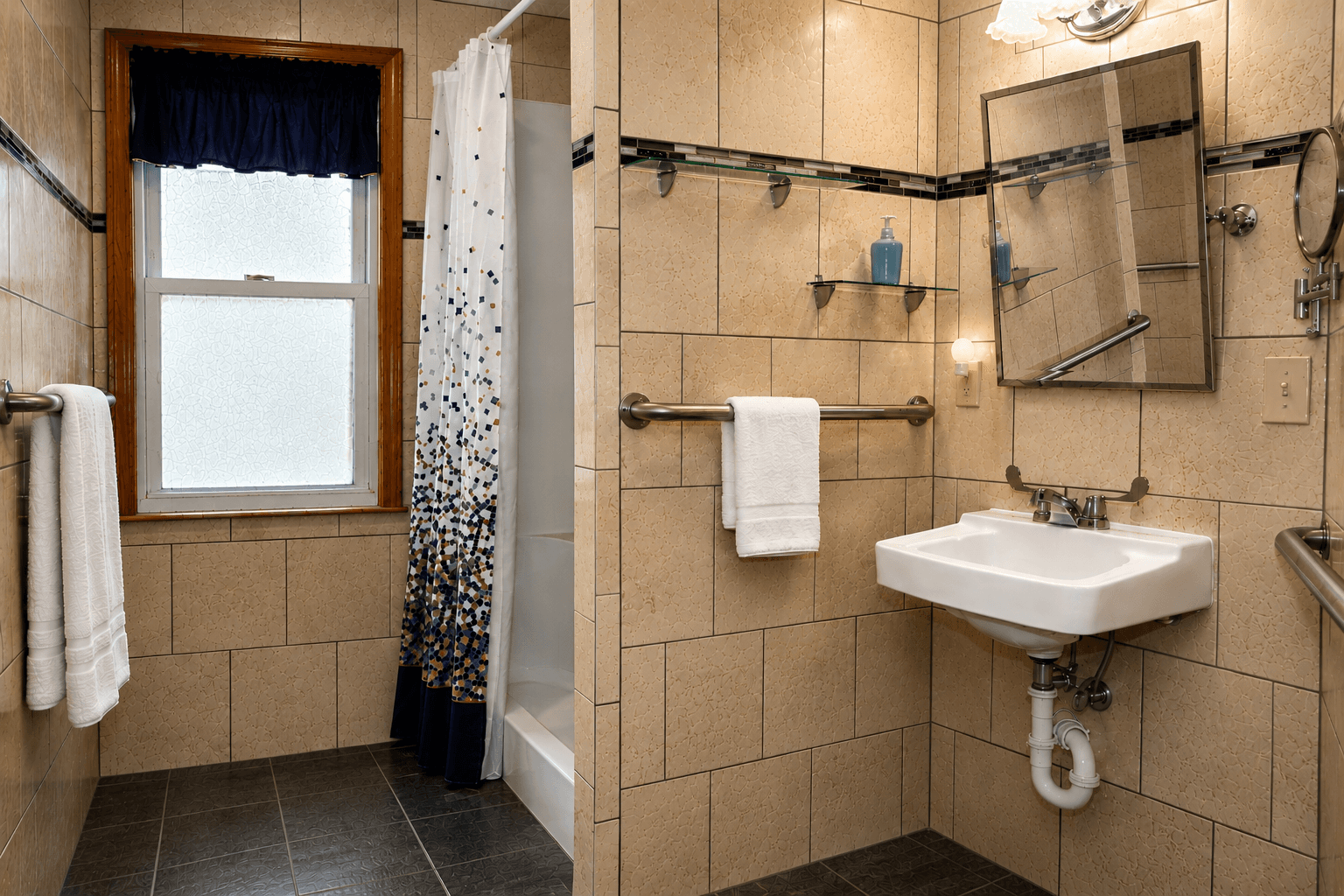 Handicapped Accessible bathroom with heated tile floors