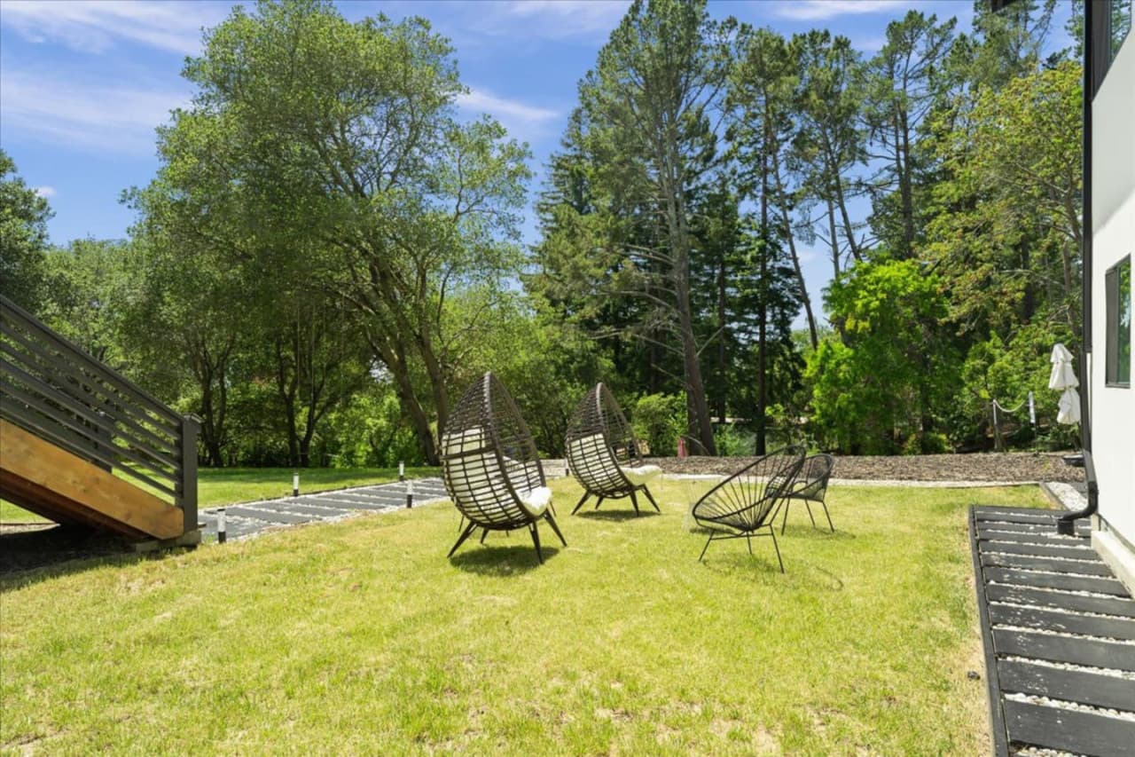 Spacious outdoor area with multiple seating options.