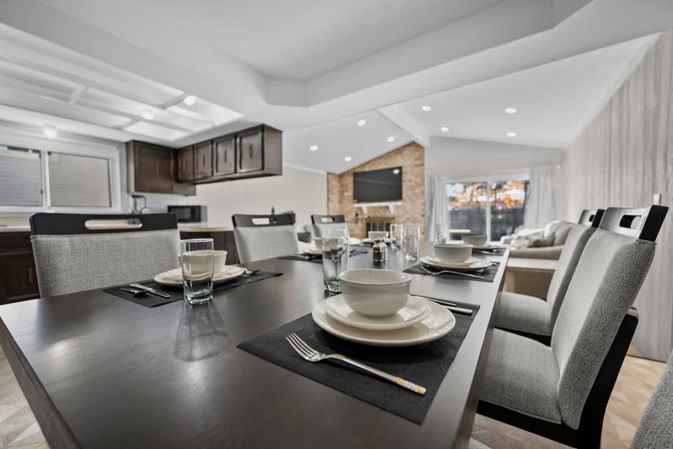 A close view of the table settings ready for your stay.