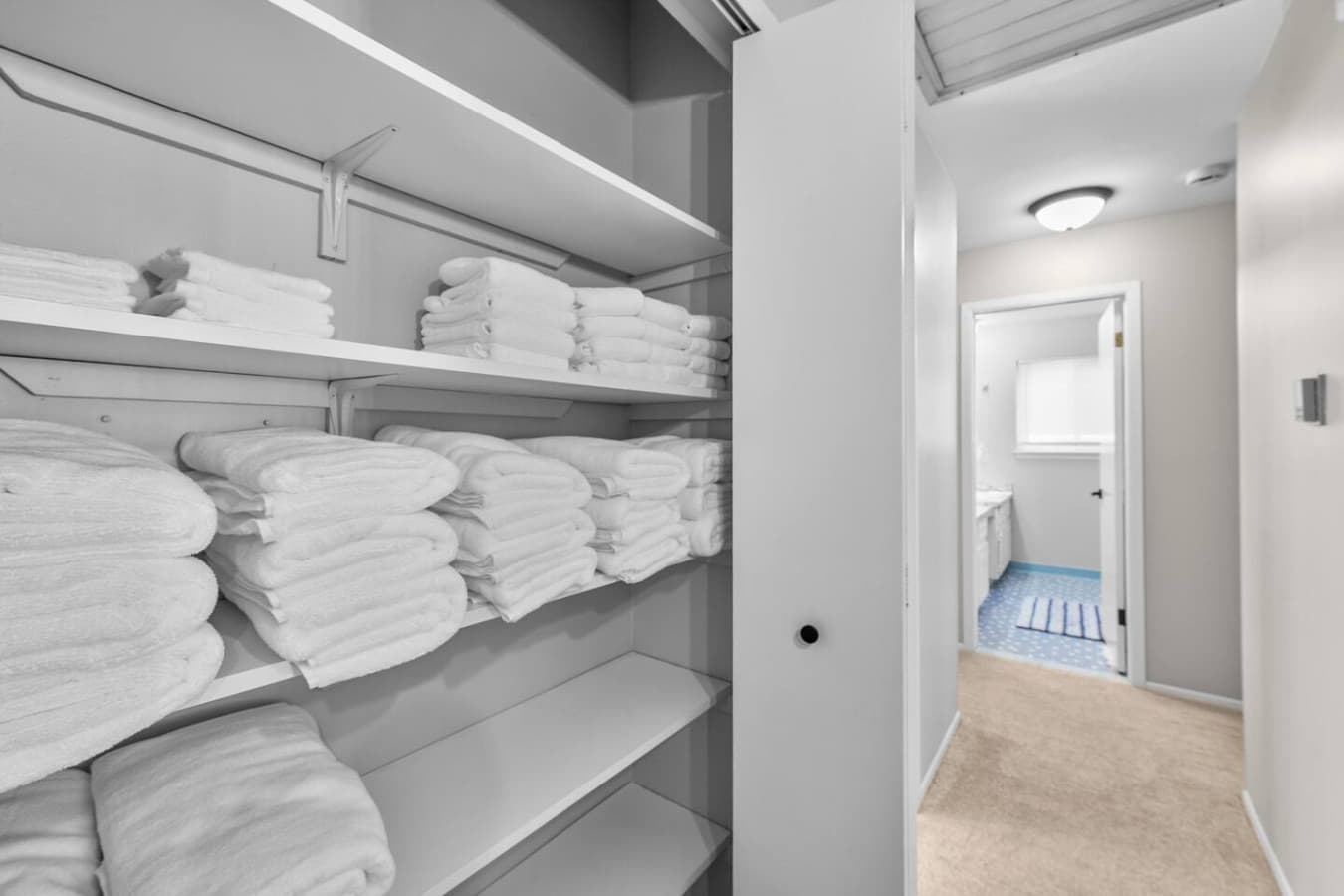 A well stocked linen closet with fresh towels for your stay.