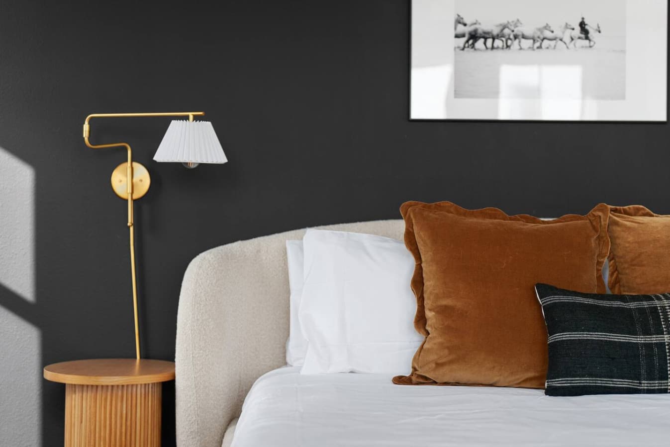 Chic stylish details in the master bedroom featuring a king size bed.