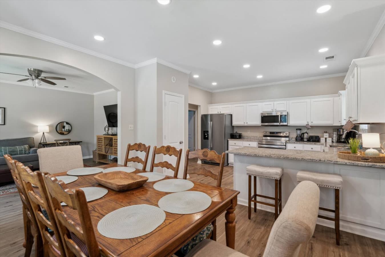 Open concept kitchen and dining space.