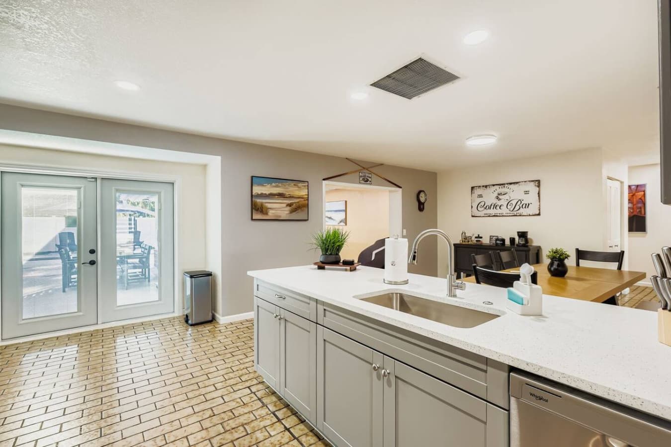 Open concept kitchen and dining room, perfect for hosting dinner.
