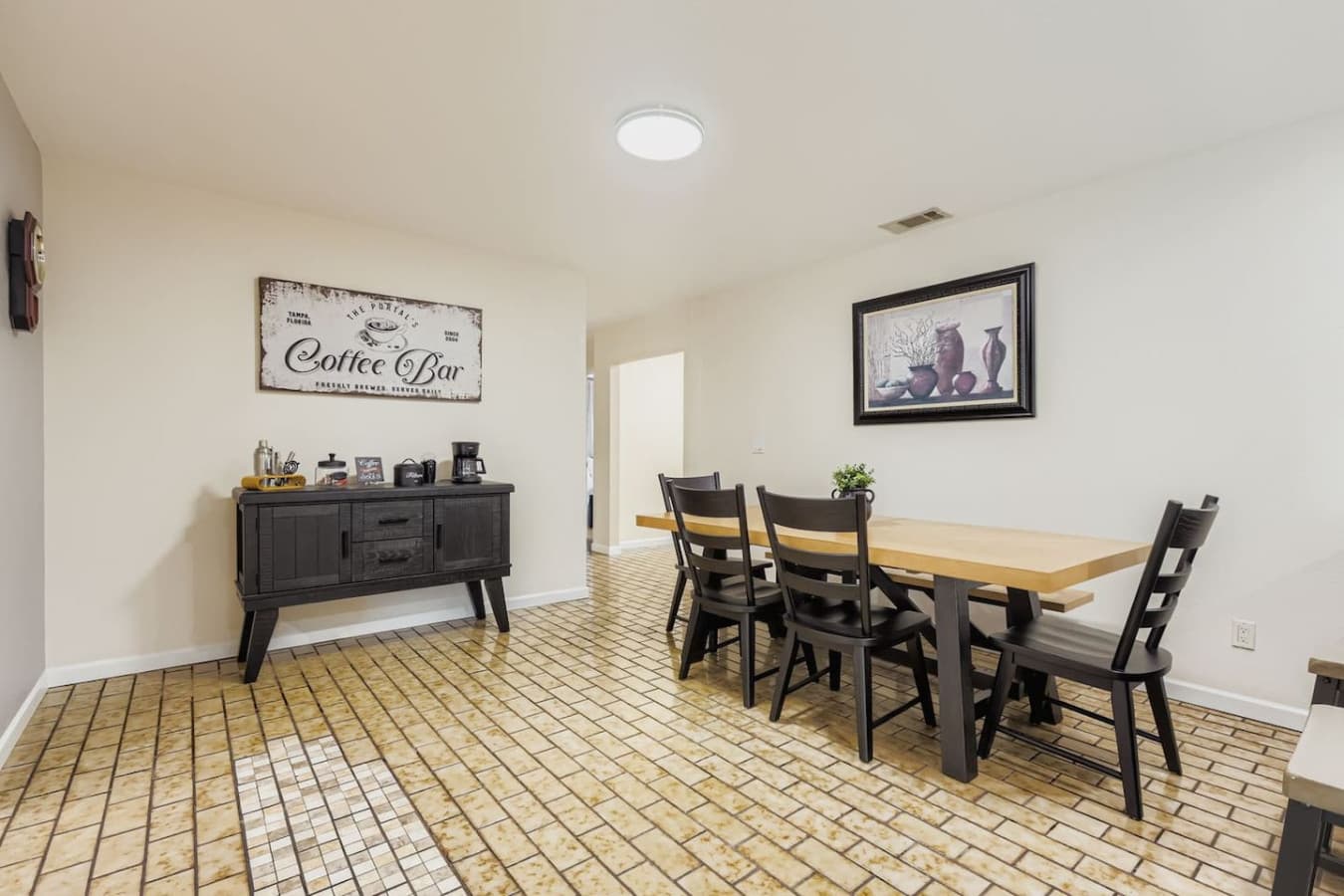 Spacious dining room and coffee bar.