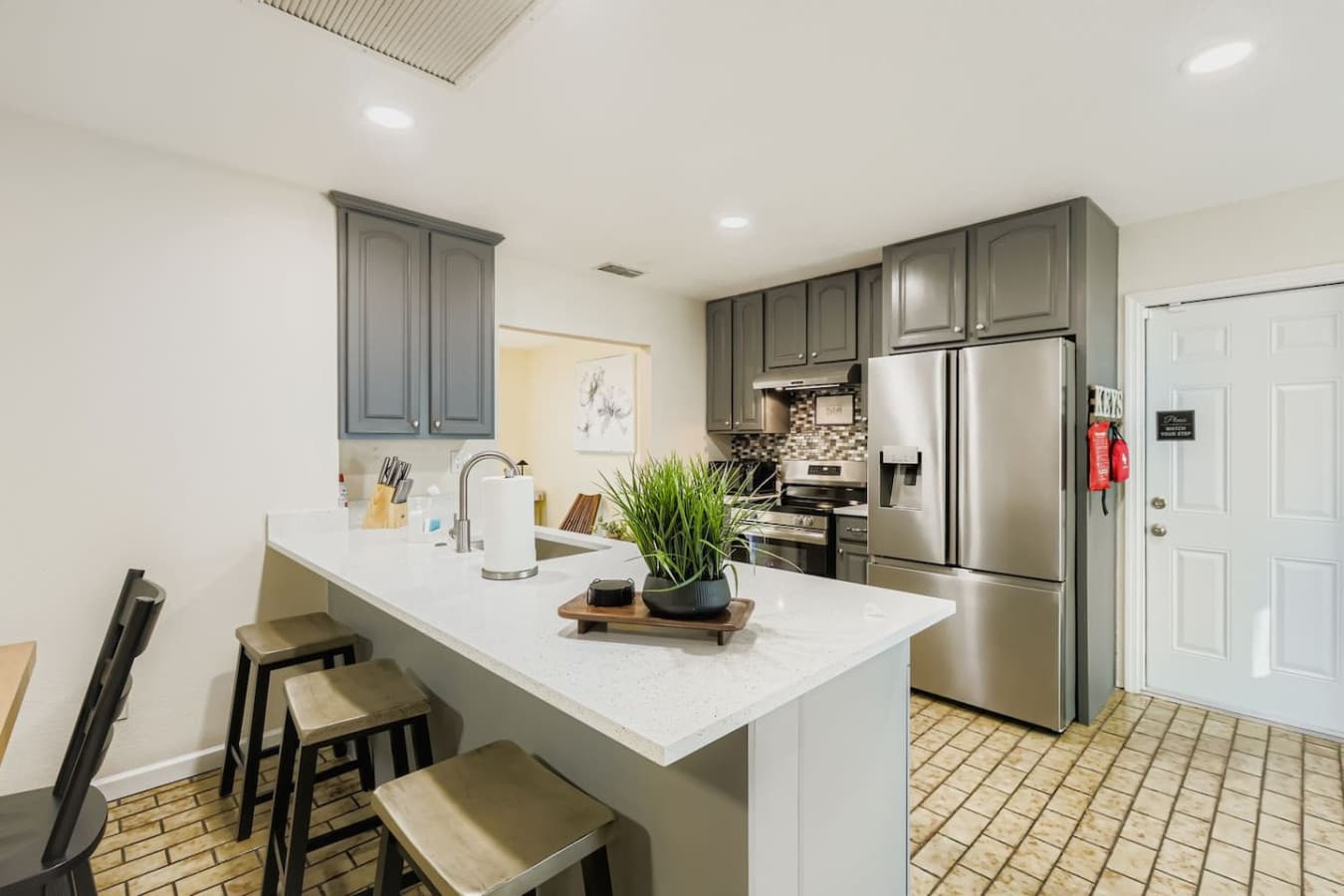 Bar seating in the kitchen.