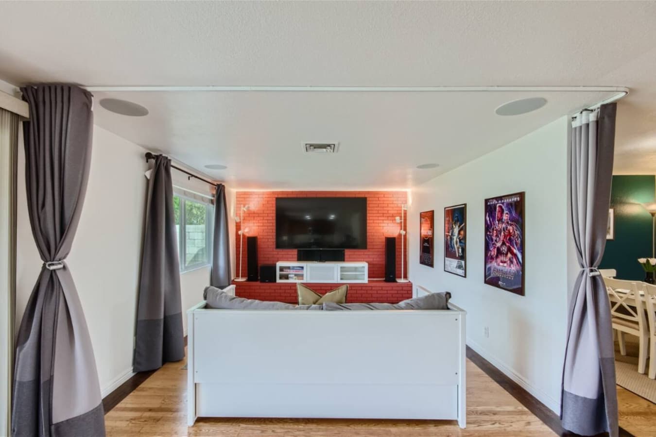 Media room featuring a home theater system.