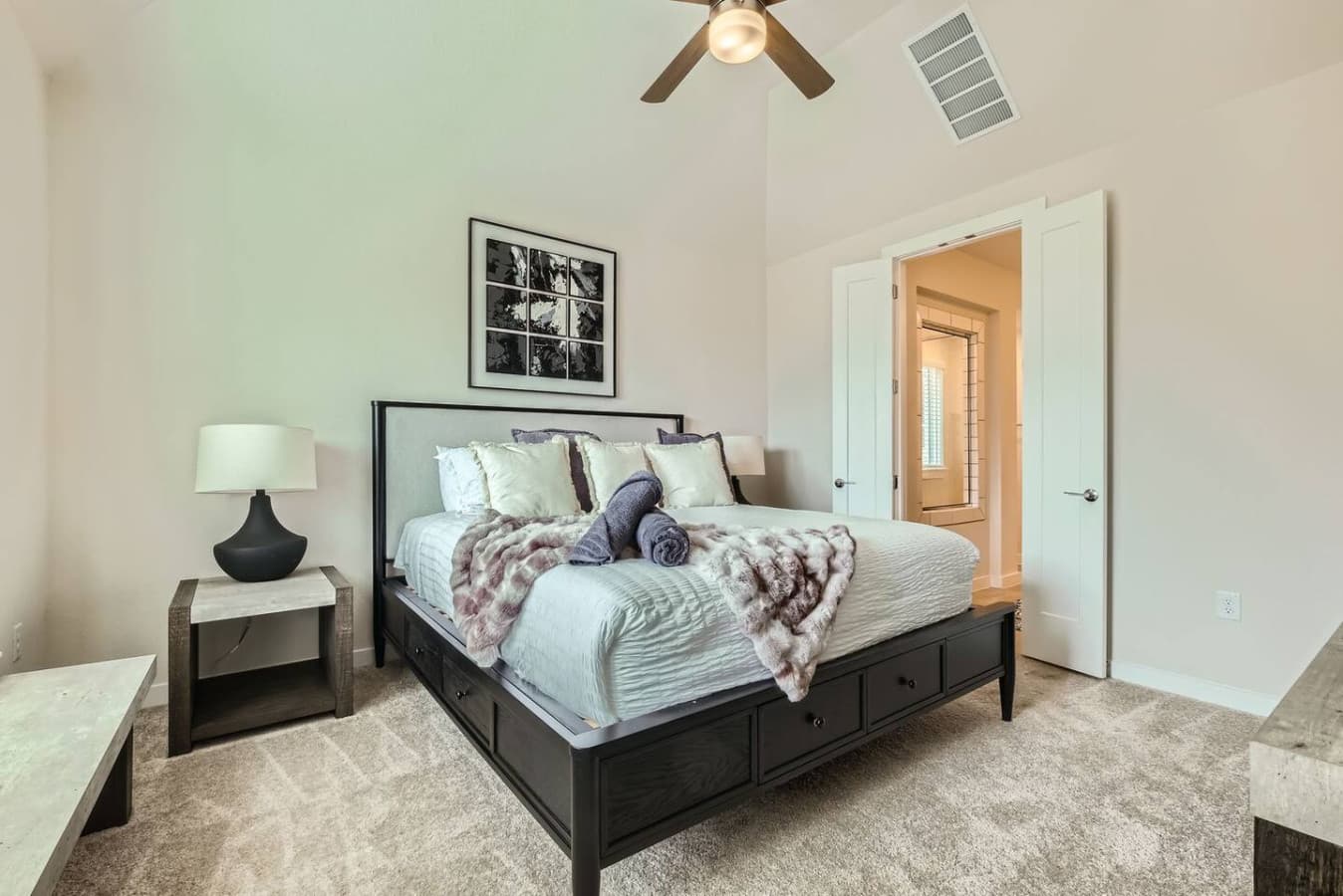 King size bed in the master bedroom.