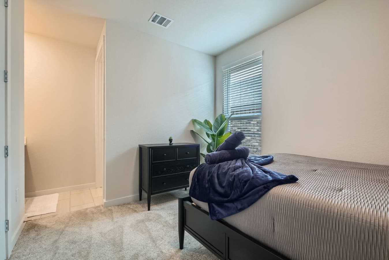 Second bedroom features a queen size bed.