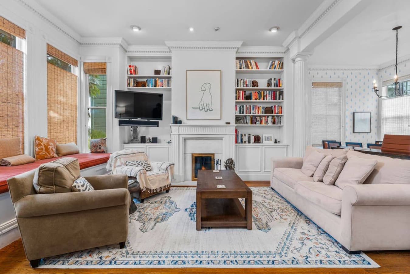 Living room space with unique features.