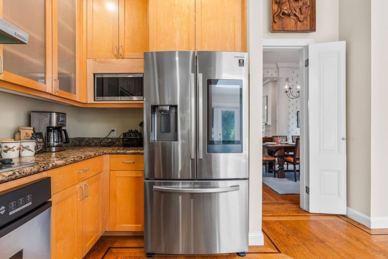 Stainless steel fridge.