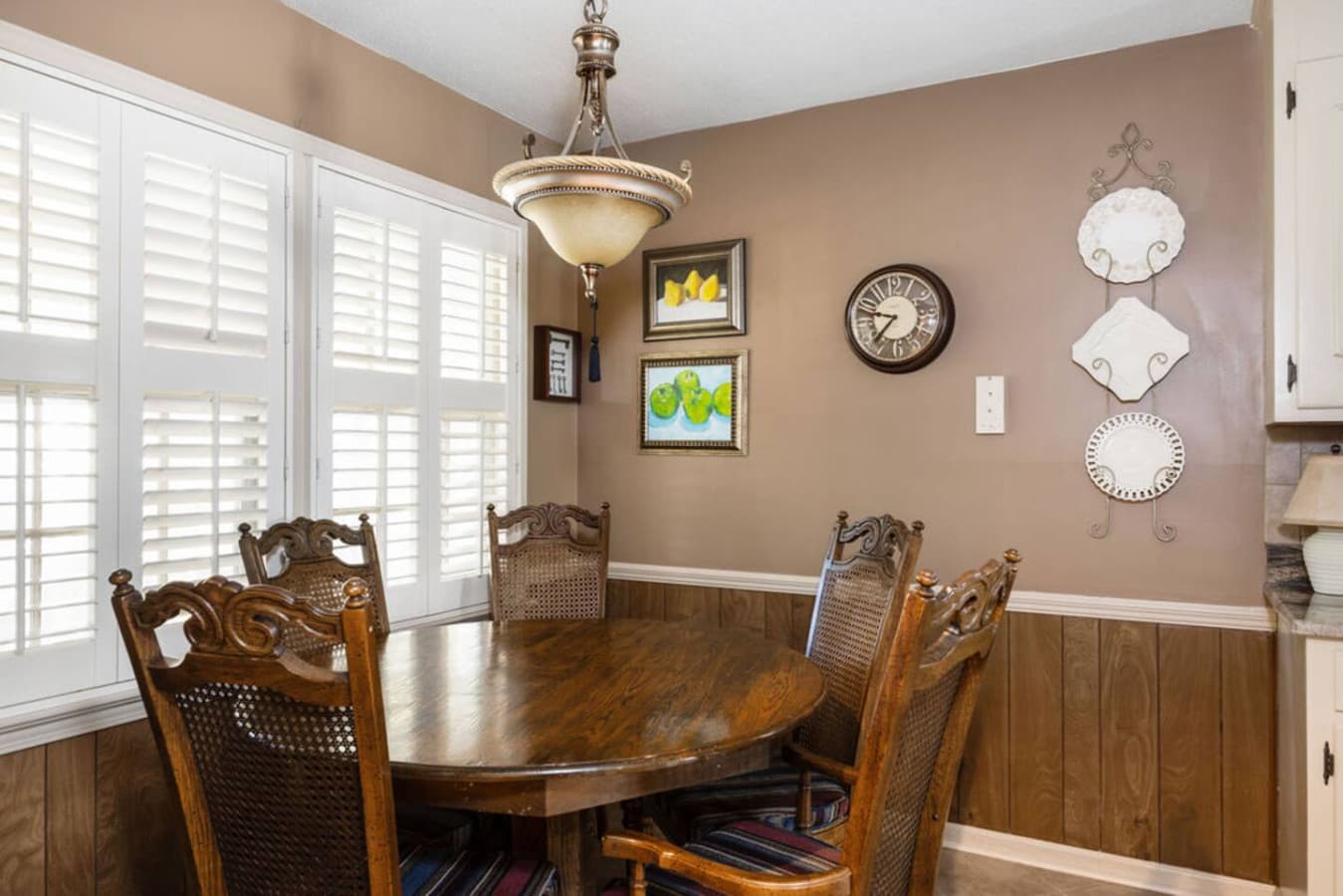 A cozy dining nook with warm tones and natural light creating an inviting place to enjoy meals.