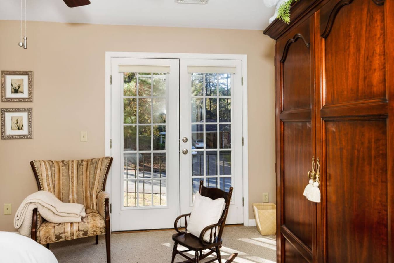 A cozy corner with patio doors bringing in plenty of natural light.